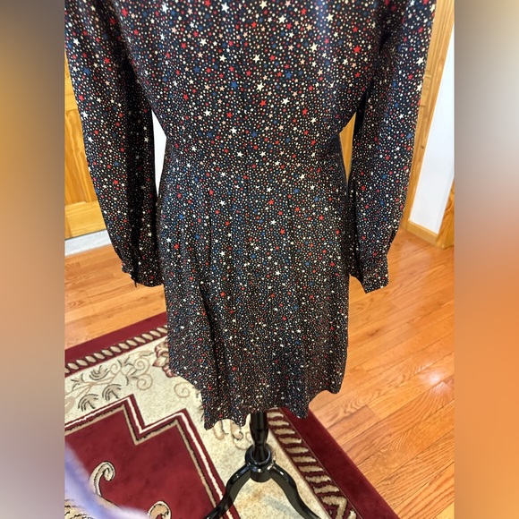 Madewell multicolor A-line star night print Dress with Bishop Sleeves 💯 Silk - Picture 10 of 15